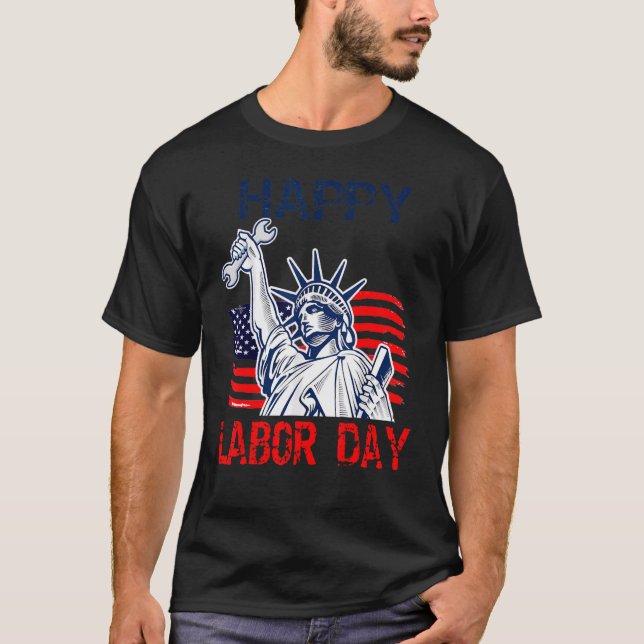 T-shirt Joyeuse Fête du Travail Drapeau américain Statue d (Devant)