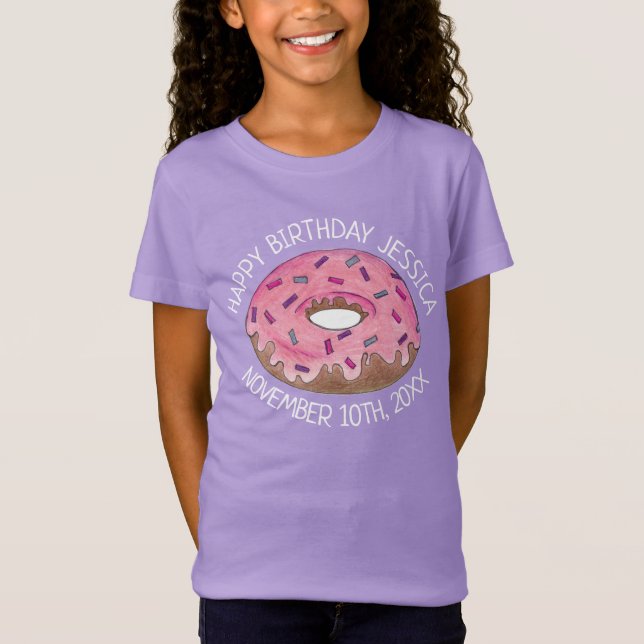 T-Shirt Joyeuse fille Anniversaire de beigne rose d'annive (Devant)