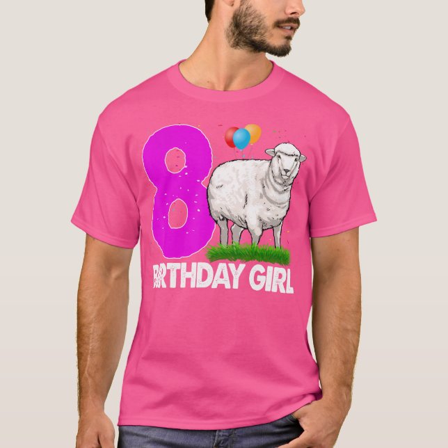 T-shirt Joyeuse Fille d'anniversaire 8 Moutons blancs Fer  (Devant)