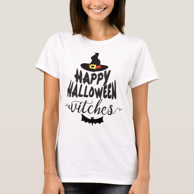 T-shirt Joyeuse Halloween sorcières Typographie Halloween (Devant)
