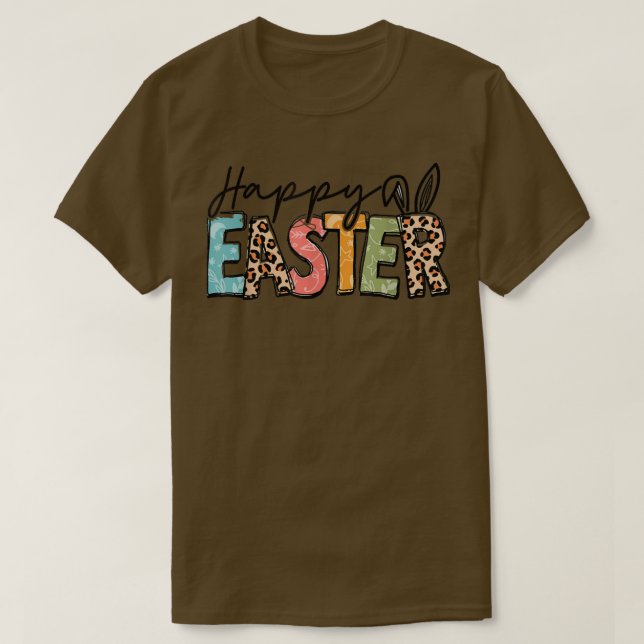 T-shirt Joyeuse Pâques Leopard Bunny Raabit femmes filles  (Design devant)