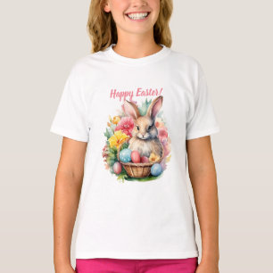 T-shirt Joyeuse peinture d'aquarelle de lapin de Pâques