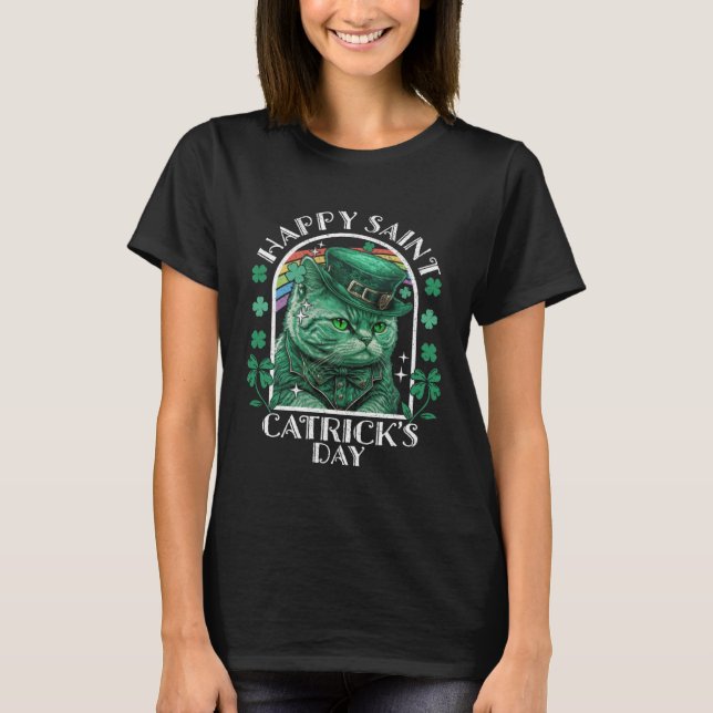 T-shirt Joyeuse Saint Catrick Fun Chat Leprechaun Iri (Devant)