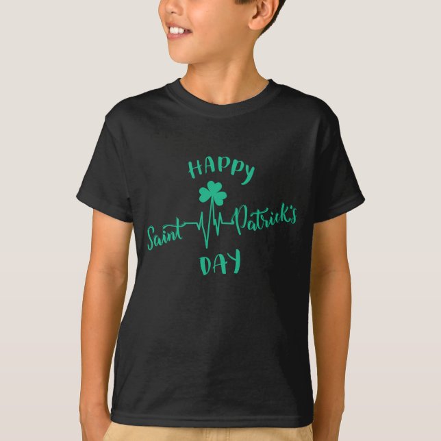 T-shirt Joyeuse Saint-Patrick Cœur battement de coeur Trèf (Devant)