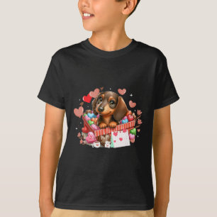 T-shirt Joyeuse Saint-Valentin Cœurs Mignon Teckel Chien A