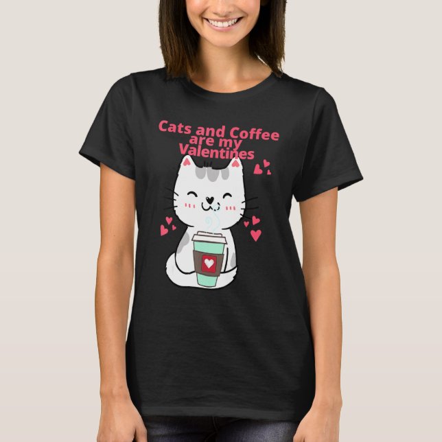T-shirt Joyeuse Saint Valentin Drôle Café Chat (Devant)