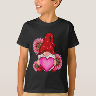 T-shirt Joyeuse Saint-Valentin Gnome avec tournesol léopar