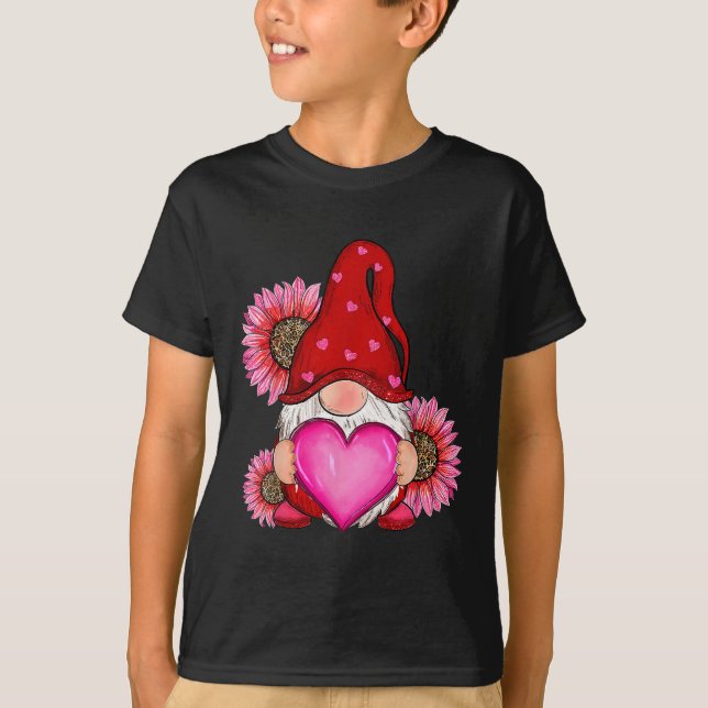 T-shirt Joyeuse Saint-Valentin Gnome avec tournesol léopar (Devant)