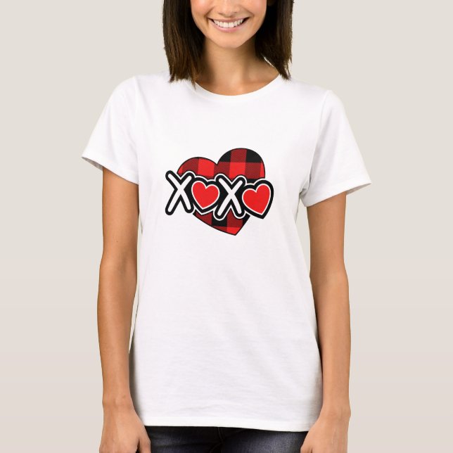 T-shirt Joyeuse Saint-Valentin xoxo blanc & rouge (Devant)