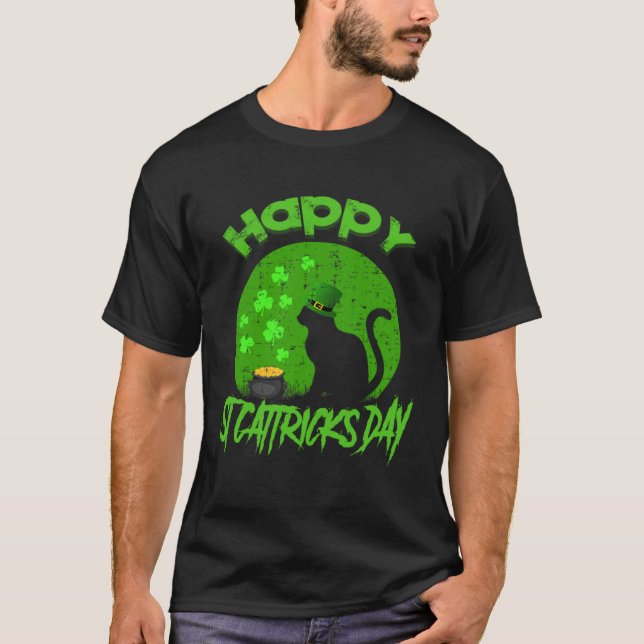 T-shirt Joyeuse St Chat Tours Jour Chat Noir Trèfle St Pat (Devant)