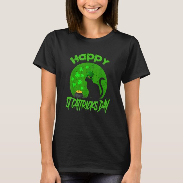 T-shirt Joyeuse St Chat Tours Jour Chat Noir Trèfle St Pat (Devant)