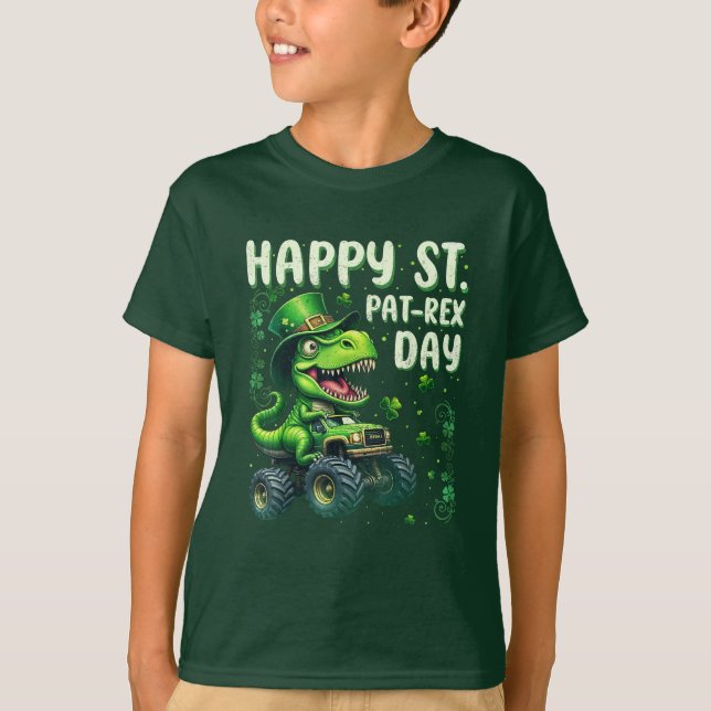 T-shirt Joyeuse St. Pat Trex Day Dinosaure aux Trèfles (Devant)