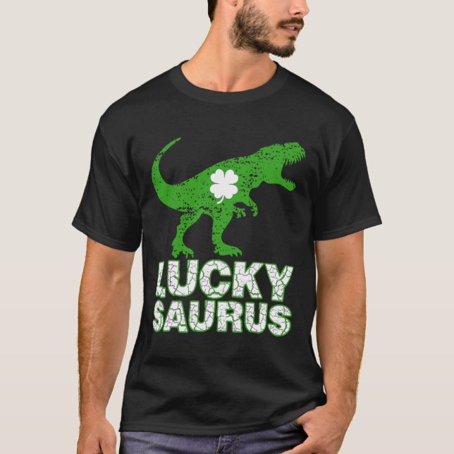 T-shirt Joyeuse St Patrick Chanceuxsaurus Dinosaure Shamro (Devant)