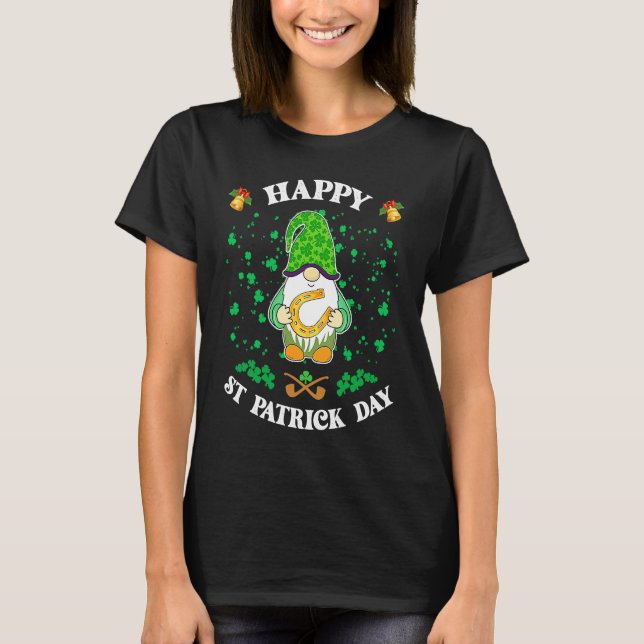 T-shirt Joyeuse St Patrick  Cute Gnome tenant un fer à che (Devant)