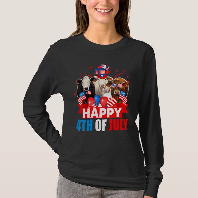 T-shirt Joyeuse vache à drapeau américain à trois Fiertés  (Devant)