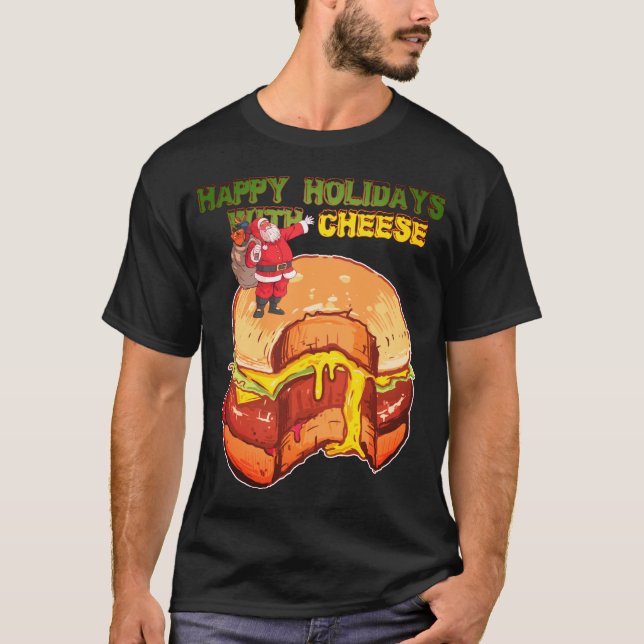 T-shirt Joyeuses Fêtes avec Fromage, Cheeseburger de Noël (Devant)