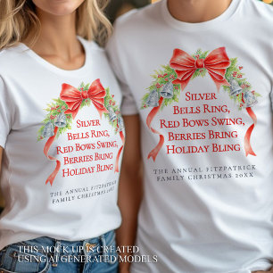 T-shirt Joyeuses Fêtes cloches arcs slogan aquarelle