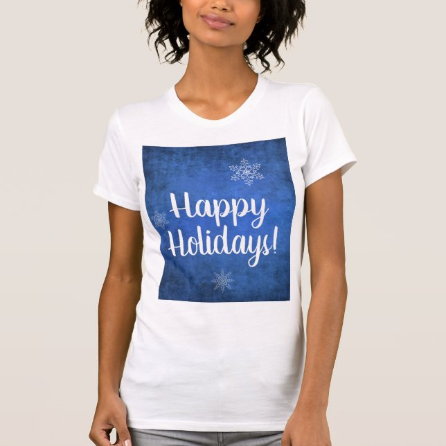 T-shirt Joyeuses fêtes de neige en bleu (Devant)