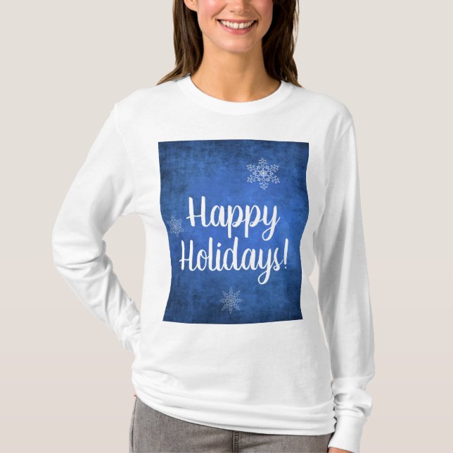T-shirt Joyeuses fêtes de neige en bleu (Devant)