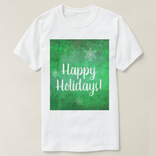 T-shirt Joyeuses Fêtes Flocons de Neige sur Fond Vert