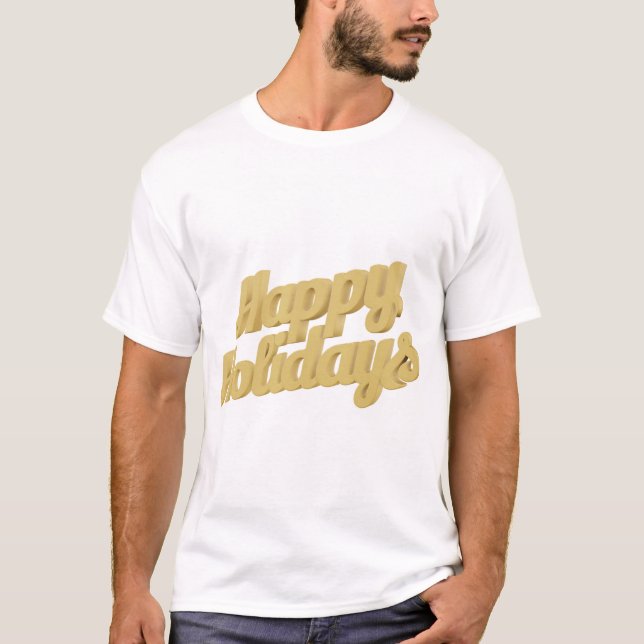 T-shirt Joyeuses Fêtes typographie 3D or design. (Devant)