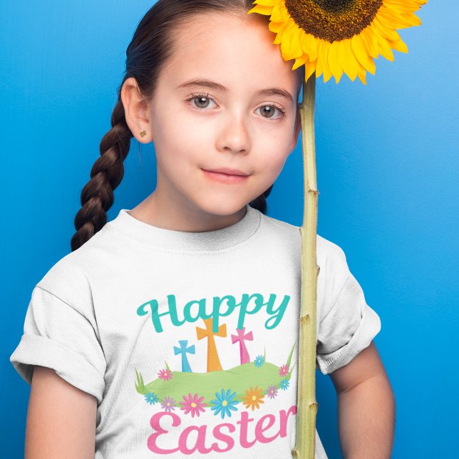 T-shirt Joyeuses Fleurs de Pâques Croix Chrétienne Enfants (Créateur téléchargé)