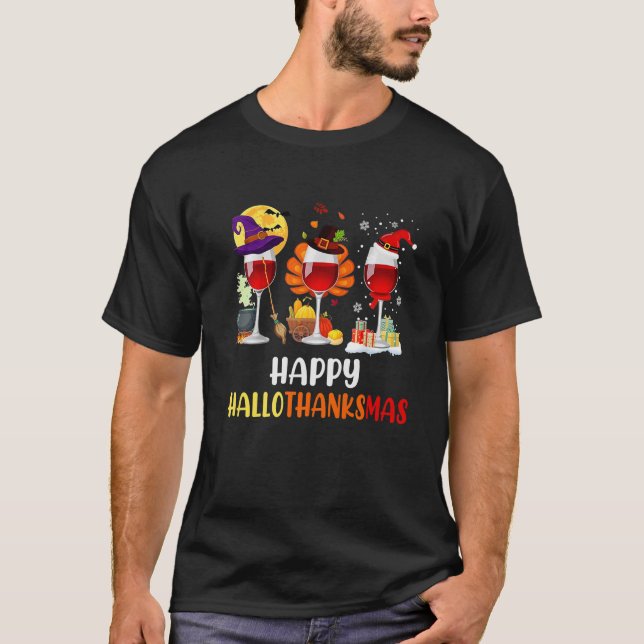 T-shirt Joyeuses Lunettes de vin Hallothanksmas (Devant)