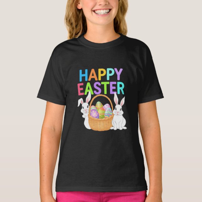 T-shirt Joyeuses Pâques 2025  Œufs Lapin Mignon (Devant)