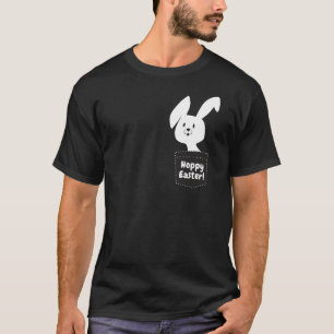 T-shirt Joyeuses Pâques avec lapin noir et blanc dessin an