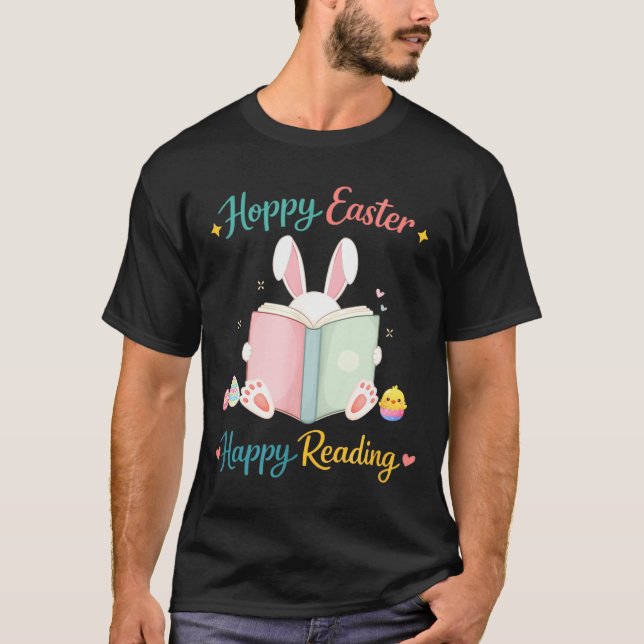 T-shirt Joyeuses Pâques bonne lecture design de lapin pour (Devant)