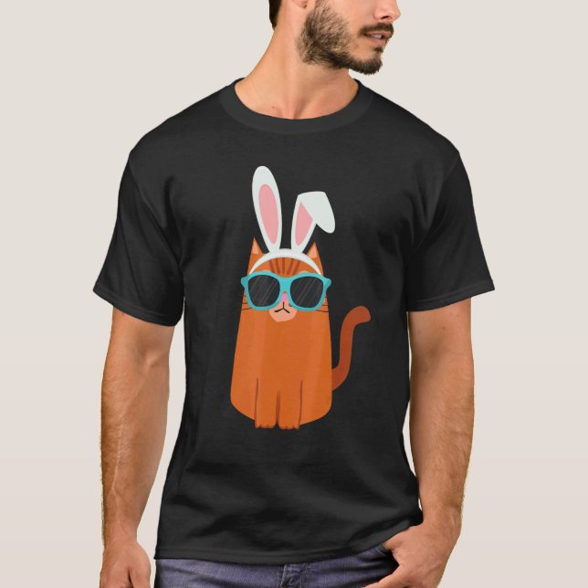 T-shirt Joyeuses Pâques Chat Cool Avec Oreilles de Lapin e (Devant)