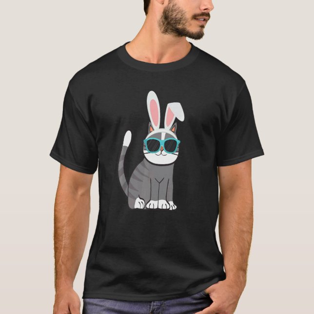 T-shirt Joyeuses Pâques Chat Cool Avec Oreilles de Lapin e (Devant)