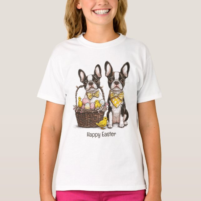T-shirt Joyeuses Pâques Chiens Boston Terrier (Devant)