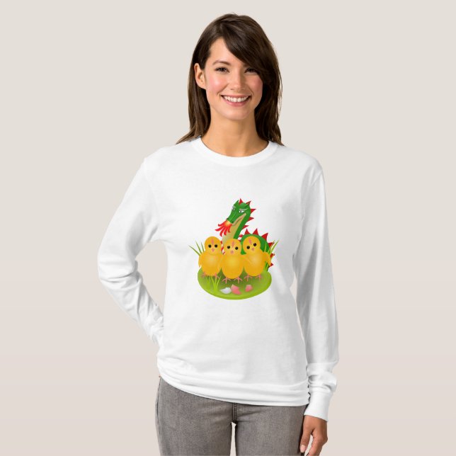 T-shirt Joyeuses Pâques de trois poussins et Dragon de Mon (Devant entier)