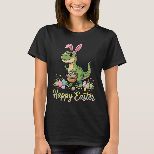 T-shirt Joyeuses Pâques Dinosaure Lapin Mignon Dino  (Devant)