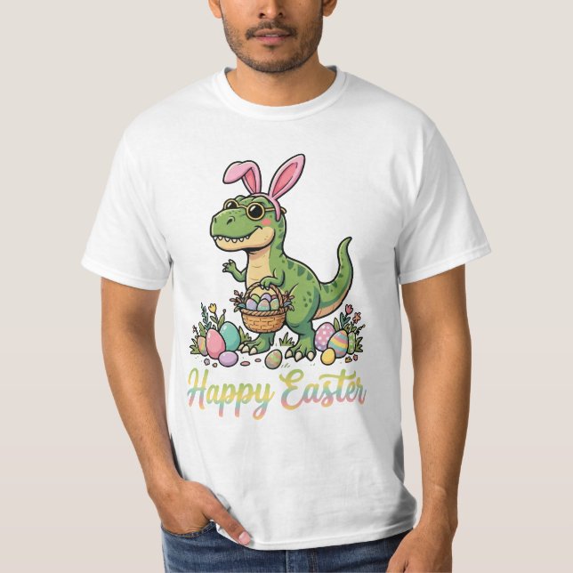 T-shirt Joyeuses Pâques Dinosaure Lapin Mignon Dino  (Devant)