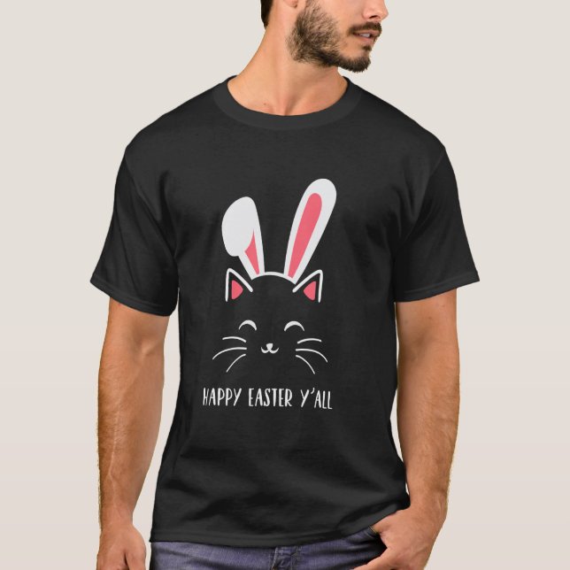 T-shirt Joyeuses Pâques Drôle de Lapin Oreilles Chat Visag (Devant)
