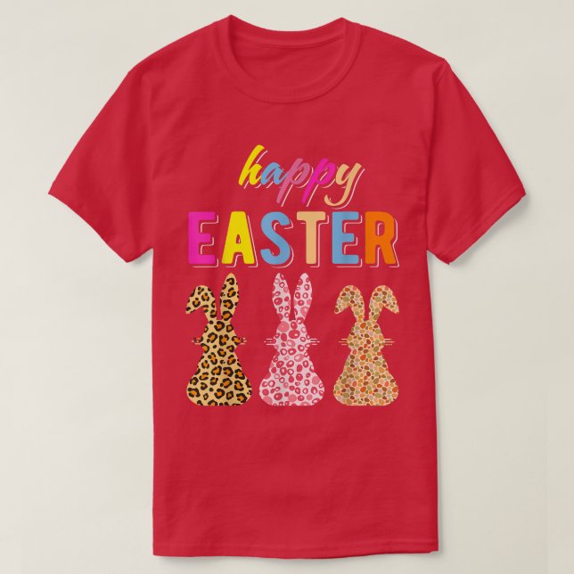 T-shirt Joyeuses Pâques Filles Femmes Lapin Mignon Léopard (Design devant)