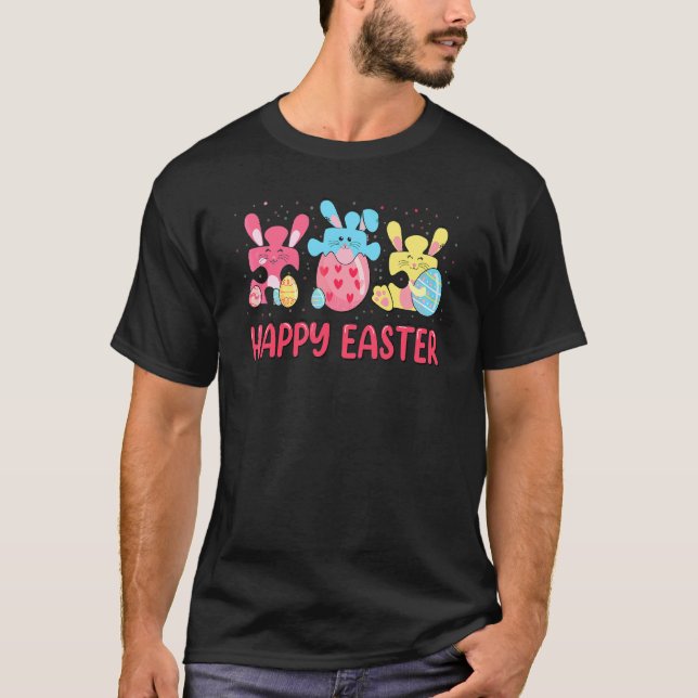 T-shirt Joyeuses Pâques Mignonnes Pièces de Puzzle Lapin A (Devant)