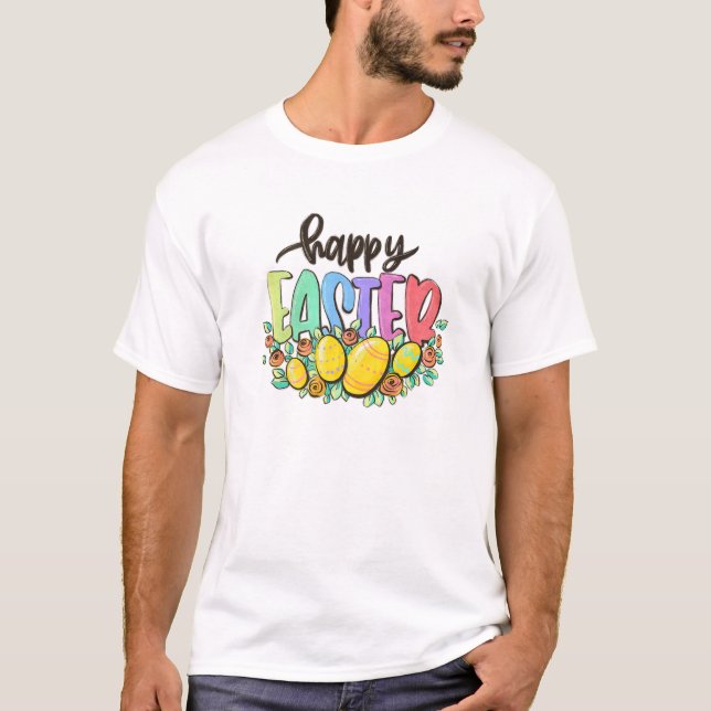 T-shirt Joyeuses Pâques Œufs de Pâques Floraux (Devant)