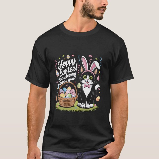T-shirt Joyeuses Pâques Somebunny Vous Aime Joli Chat Lapi (Devant)