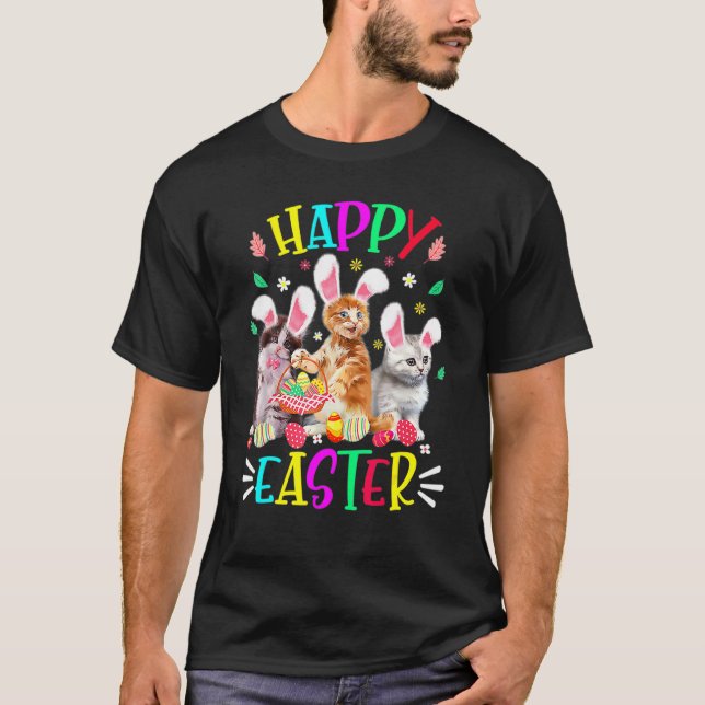 T-shirt Joyeuses Pâques Trois Chat Oreilles de Lapin  Chat (Devant)