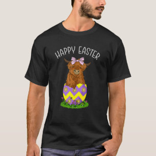 T-shirt Joyeuses Pâques Vache Écossaise des Highlands Œuf