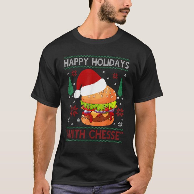 T-shirt Joyeuses Vacances Avec Brûlage Costume Burger From (Devant)