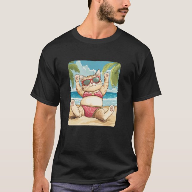 T-shirt Joyeuses Vacances d'Été avec ce Costume de Chat en (Devant)