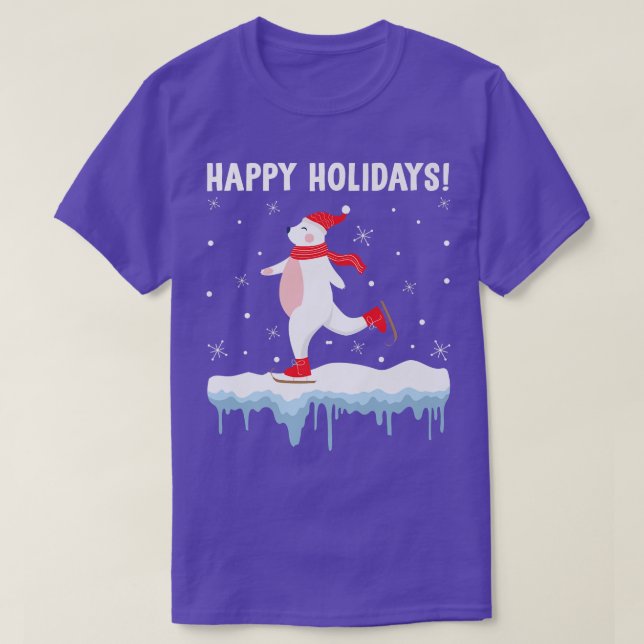 T-shirt Joyeuses vacances Ours polaire Patinage sur glace  (Design devant)