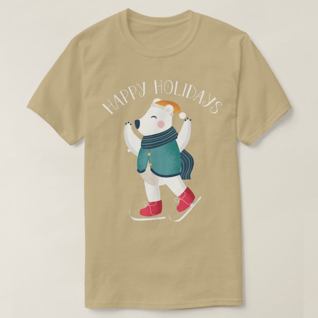 T-shirt Joyeuses vacances Ours polaire Patinage sur glace  (Design devant)