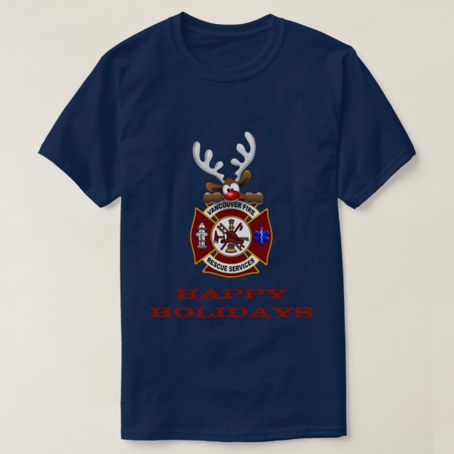T-shirt Joyeuses vacances Reindeer Vancouver Fire Secourt (Design devant)