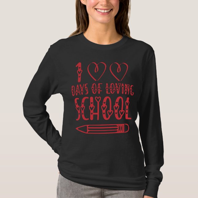 T-shirt Joyeux 100 Jours D'Amour Scolaire Longtemps Sleeve (Devant)