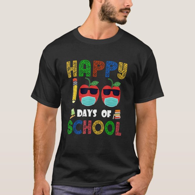 T-shirt Joyeux 100 Jours De L'École Drôle Mignonne Masque  (Devant)